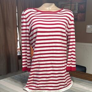 J. McLaughlin Red & White Striped 3/4 Long-Sleeve Boatneck Top- Super Soft